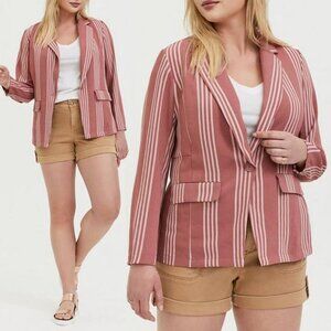 NEW Torrid Boyfriend Blazer Jacket Light Weight Striped Mauve Rose Pink L 12 $70